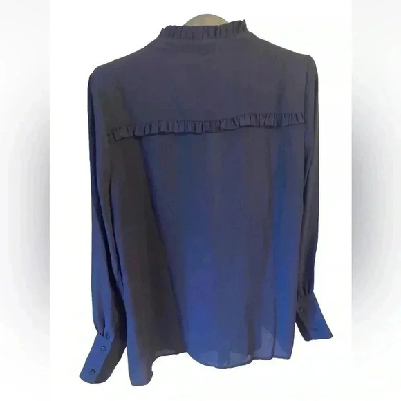 Evy's‎ Tree The Madison Navy Blue Ruffle Long Sleeve Blouse Shirt Size M New - Picture 4 of 4